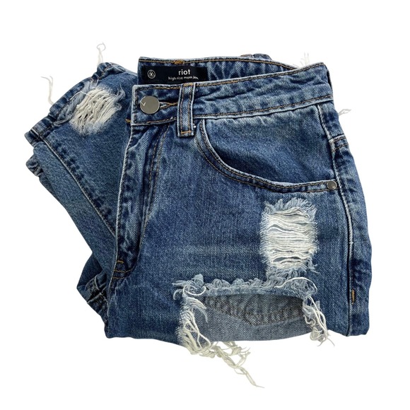 Denim - Riot High Rise Womens Distressed Mom Jeans, Riot Heavily Ripped Womens 629